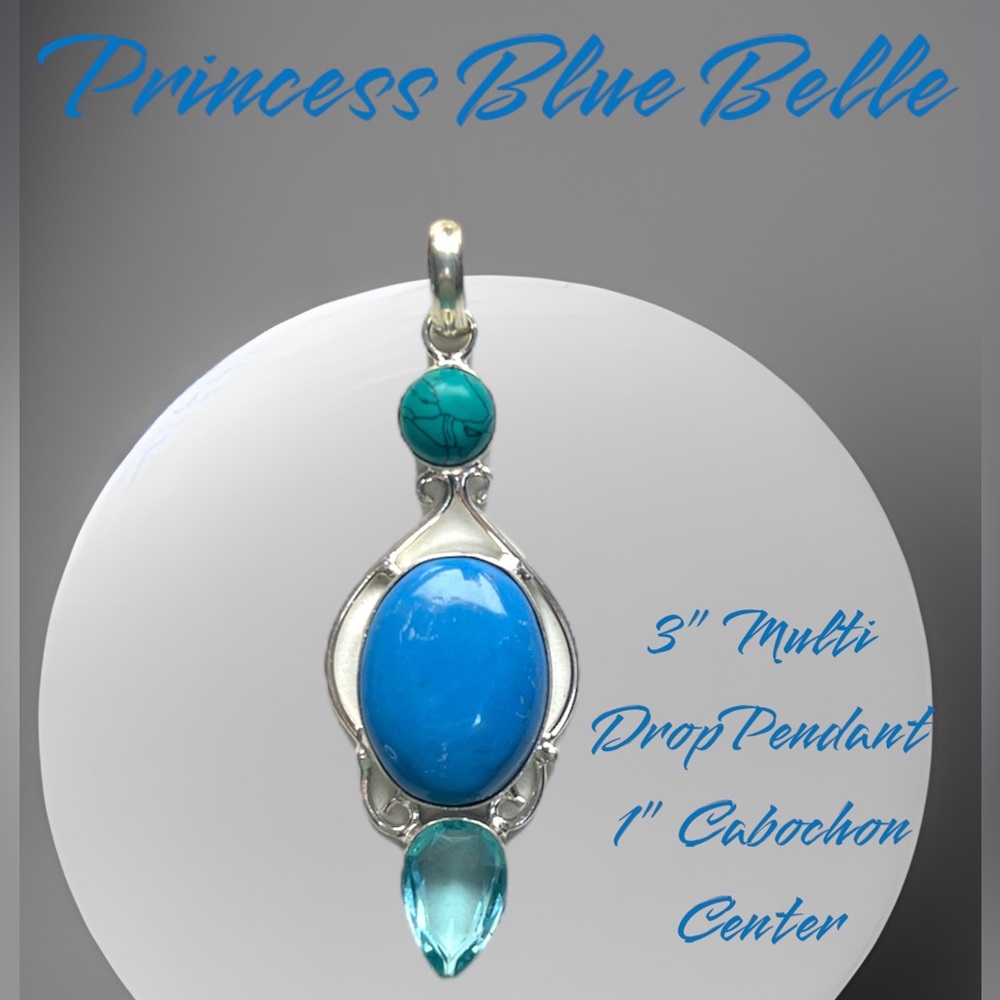 Blue Belle Princess Multi Tier Drop Pendant Dreamy Blue Cabochon  Turquoise Aqua